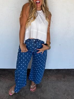 Wide-Leg Polka Dot Denim barrel style jeans by Blakeley size 15